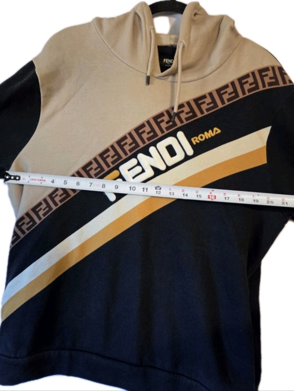 RARE Fendi x Fila Monogram Hidden Pocket Black / Beige Hoodie XXL - Picture 15 of 16
